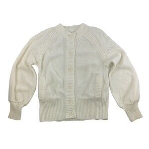 Tami Sportswear Cream Cardigan Sweater Button Ribbed Trim Crew Acrylic Womens L